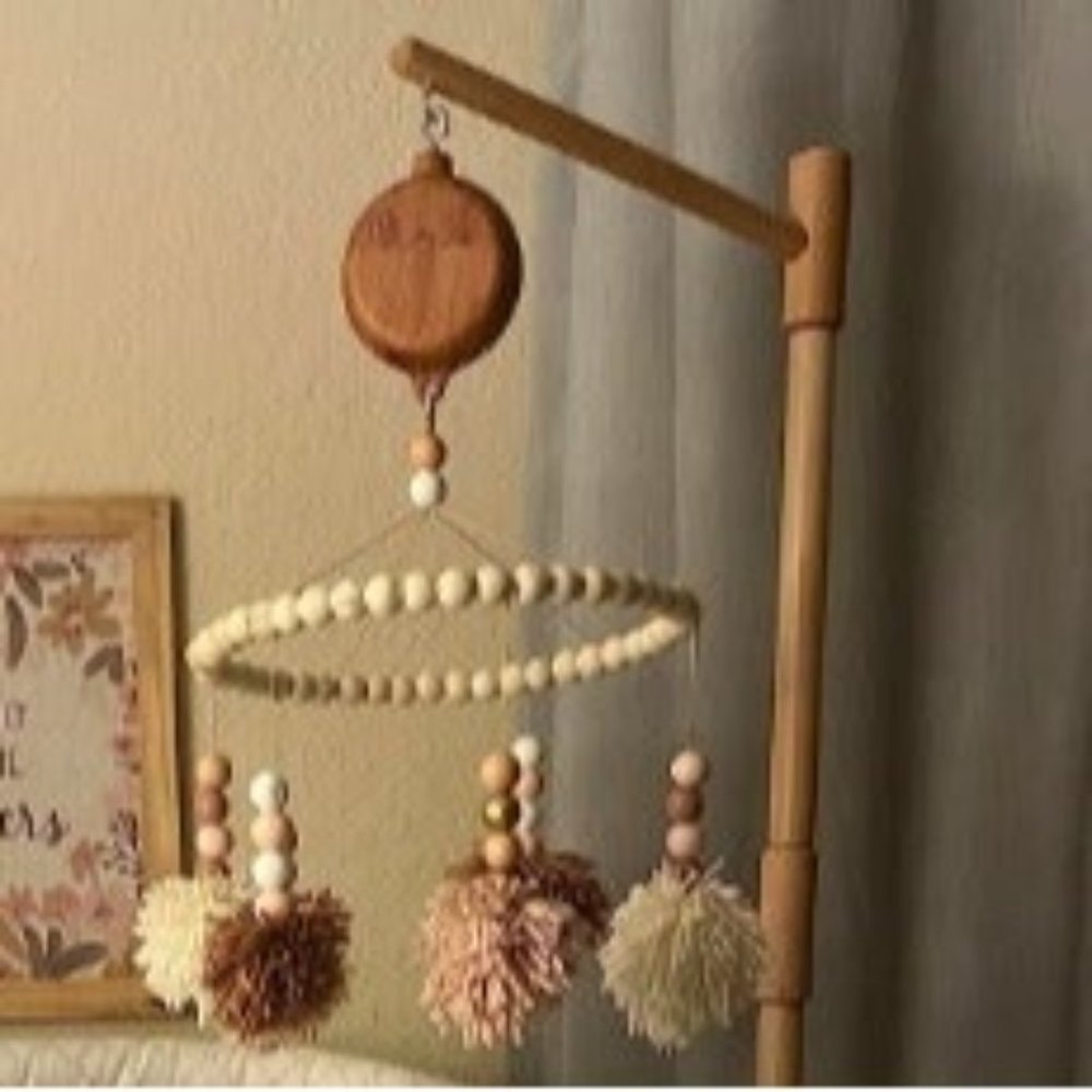 Floor-Standing Crib Mobile Arm with Music Box - 57.8 Inch Wooden Mobile Arm